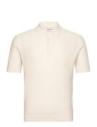 100% Cotton Micro-Structure Polo Shirt Tops Polos Short-sleeved Cream Mango