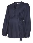 Mlmercy Lia L/S Wo Top 2F Noos Tops Blouses Long-sleeved Navy Mamalicious