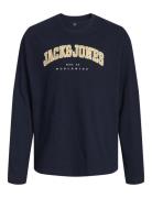 Jjecaleb Varsity Tee Ls O-Neck Jnr Tops T-shirts Long-sleeved T-Skjorte Navy Jack & J S