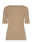 Stretch Cotton Boatneck Tee Tops T-shirts & Tops Short-sleeved Beige Lauren Ralph Lauren