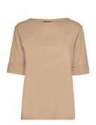 Cotton-Blend Boatneck Top Tops T-shirts & Tops Short-sleeved Brown Lauren Women