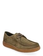 Biaasher Moc Toe Lace Up Shoe Suede Loafers Flade Sko Khaki Green Bianco