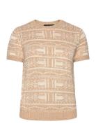 Geo-Motif Short-Sleeve Sweater Tops Knitwear Jumpers Beige Lauren Ralph Lauren