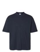 Slhlooseoscar Ss O-Neck Tee Noos Tops T-Kortærmet Skjorte Navy Selected Homme