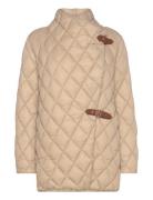 Buckle-Trim Diamond-Quilted Down Coat Quiltet Jakke Beige Lauren Ralph Lauren