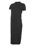 Mleva S/S Jrs Midi High Neck Dress Noos Dresses T-shirt Dresses Black Mamalicious