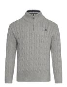 Cable-Knit Cotton Quarter-Zip Sweater Tops Knitwear Pullovers Grey Ralph Lauren Kids