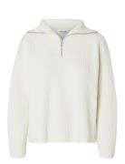 Slfbloomie Ls Knit Half Zip Noos Tops Knitwear Jumpers White Selected Femme