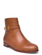 Brooke Burnished Leather Bootie Shoes Boots Ankle Boots Ankle Boots Flat Heel Brown Lauren Ralph Lauren