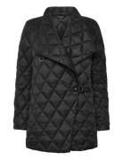 Buckle-Trim Diamond-Quilted Down Coat Quiltet Jakke Black Lauren Ralph Lauren