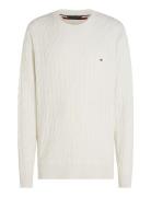 Classic Cotton Cable Crew Neck Tops Knitwear Round Necks White Tommy Hilfiger