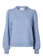 Slflulu Ls Knit Rib O-Neck Noos Tops Knitwear Jumpers Blue Selected Femme