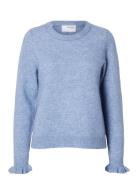 Slflulu Ls Knit Frill Cuff O-Neck Noos Tops Knitwear Jumpers Blue Selected Femme