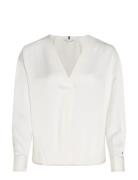 Rwb Stitch V-Neck Ls Blouse Tops Blouses Long-sleeved White Tommy Hilfiger