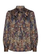 Paisley Satin Charmeuse Tie-Neck Blouse Tops Blouses Long-sleeved Navy Lauren Ralph Lauren