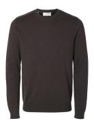 Slhberg Crew Neck B Tops Knitwear Round Necks Brown Selected Homme