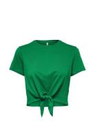 Onlmay S/S Short Knot Top Box Jrs Tops Crop Tops Short-sleeved Crop Tops Green ONLY