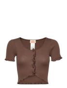 Cardigan Tops Crop Tops Short-sleeved Crop Tops Brown Barbara Kristoffersen By Rosemunde