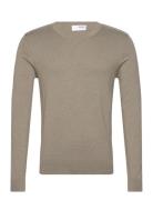 Slhberg Ls Knit V-Neck Noos Tops Knitwear V-necks Khaki Green Selected Homme