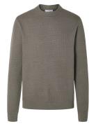 Slhdane Ls Knit Structure Crew Neck Noos Tops Knitwear Round Necks Grey Selected Homme