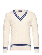 The Iconic Cricket Sweater Tops Knitwear V-necks Cream Polo Ralph Lauren