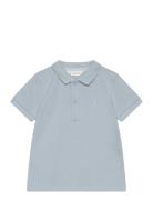 Textured Cotton Polo Shirt Tops T-shirts Polo Shirts Short-sleeved Polo Shirts Blue Mango