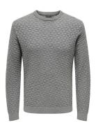 Onskalle Reg 12 Struc Crew Knit Noos Tops Knitwear Long Sleeve Knitted Polos Grey ONLY & SONS