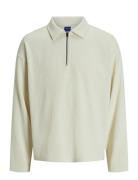 Jorrick Plisse Sweat Zip Split Polo Ln Tops Knitwear Half Zip Jumpers White Jack & J S