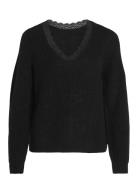 Vilou Rev V-Neck L/S Lace Knit Top -Noos Tops Knitwear Jumpers Black Vila