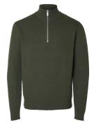 Slhdane Ls Knit Structure Half Zip Noos Tops Knitwear Half Zip Jumpers Green Selected Homme