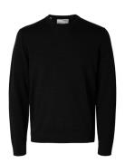 Slhtray Ls Knit Merino Crew Neck Noos Tops Knitwear Long Sleeve Knitted Polos Black Selected Homme