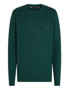 Classic Cotton Cable Crew Neck Tops Knitwear Round Necks Green Tommy Hilfiger