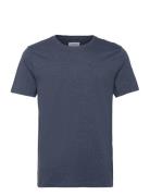 Mouliné O-Neck Tee S/S Tops T-Kortærmet Skjorte Blue Lindbergh