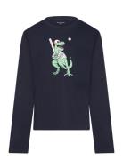 Printed Longsleeve Tops T-shirts Long-sleeved T-Skjorte Navy Tom Tailor