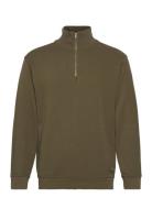 Half Zip Sweat Tops Sweatshirts & Hoodies Sweatshirts Khaki Green Lindbergh