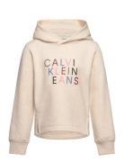 Colour Logo Fleece Hoodie Tops Sweatshirts & Hoodies Hoodies Cream Calvin Klein