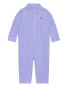 Knit Cotton Oxford Coverall Langærmet Body Blue Ralph Lauren Baby