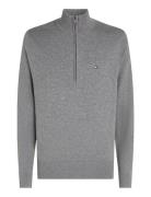 Essential Cotton Zip Mock Tops Knitwear Half Zip Jumpers Grey Tommy Hilfiger