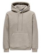 Onsemilio Reg Teddy Hoodie Sweat Vd Tops Sweatshirts & Hoodies Hoodies Beige ONLY & SONS