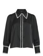 Viajla L/S White Dot Detail Shirt/Ka Tops Blouses Long-sleeved Black Vila