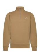 Double-Knit Quarter-Zip Pullover Tops Knitwear Half Zip Jumpers Brown Polo Ralph Lauren