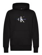 Distressed Monologo Hoodie Tops Sweatshirts & Hoodies Hoodies Black Calvin Klein Jeans