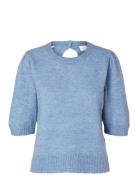 Slflulu Ss Open Back Knit O-Neck Noos Tops Knitwear Jumpers Blue Selected Femme