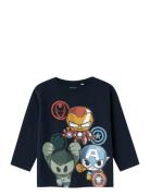 Nmmanan Marvel Ls Nreg Top Mar Tops T-shirts Long-sleeved T-Skjorte Navy Name It