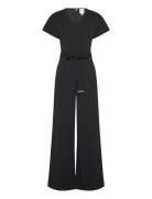 Scuba Crepe Ss Belted Jumpsuit Bottoms Jumpsuits Black Calvin Klein