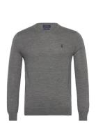 Slim Fit Washable Wool Crewneck Sweater Tops Knitwear Round Necks Grey Polo Ralph Lauren