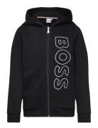 Hooded Cardigan Tops Sweatshirts & Hoodies Hoodies Black BOSS