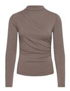 Long Sleeve Turtle Neck T-Shirt Tops T-shirts & Tops Long-sleeved Brown Rosemunde