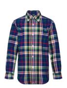 Plaid Cotton Oxford Shirt Tops Shirts Long-sleeved Shirts Blue Ralph Lauren Kids