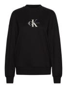 Textured Monologo Crewneck Tops Sweatshirts & Hoodies Sweatshirts Black Calvin Klein Jeans